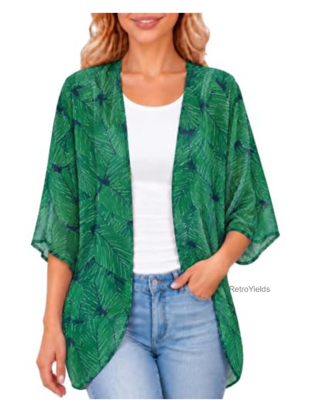 Chunoy Women Floral Kimono Cardigan Lightweight Chiffon Beach Cover Up